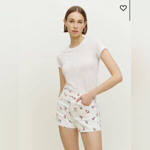 Reformation high waisted embroidered cherry shorts